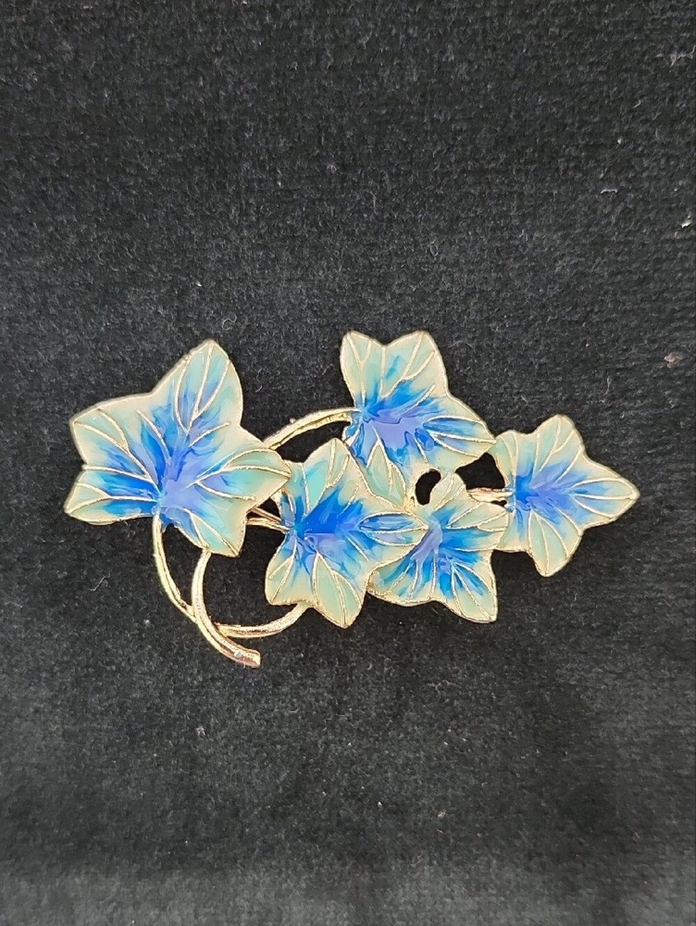 Blue Floral Enamel Ivy Leaf Brooch